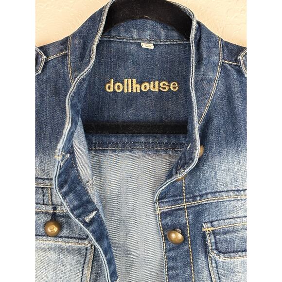 Dollhouse Y2K Denim Vest Size Small Distressed Button Front 2000s - Picture 3 of 8